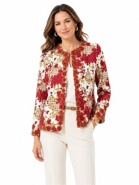 Boston Proper Floral Appliqué Blazer Rose Embroidered Romantic Statement 8